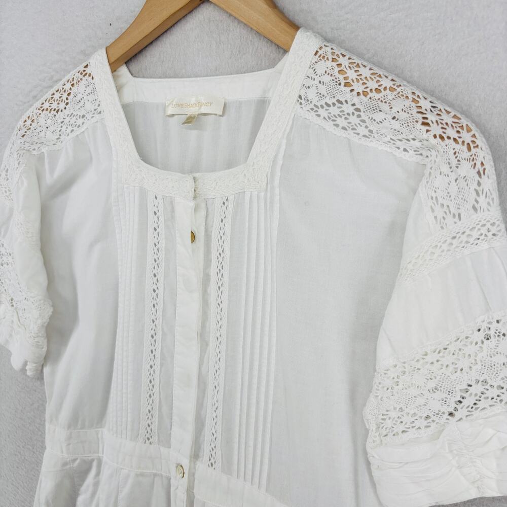 LOVESHACKFANCY Dress Petite Edie Voile Pintuck Lace Trim Cover Up Cotton White - Picture 7 of 14